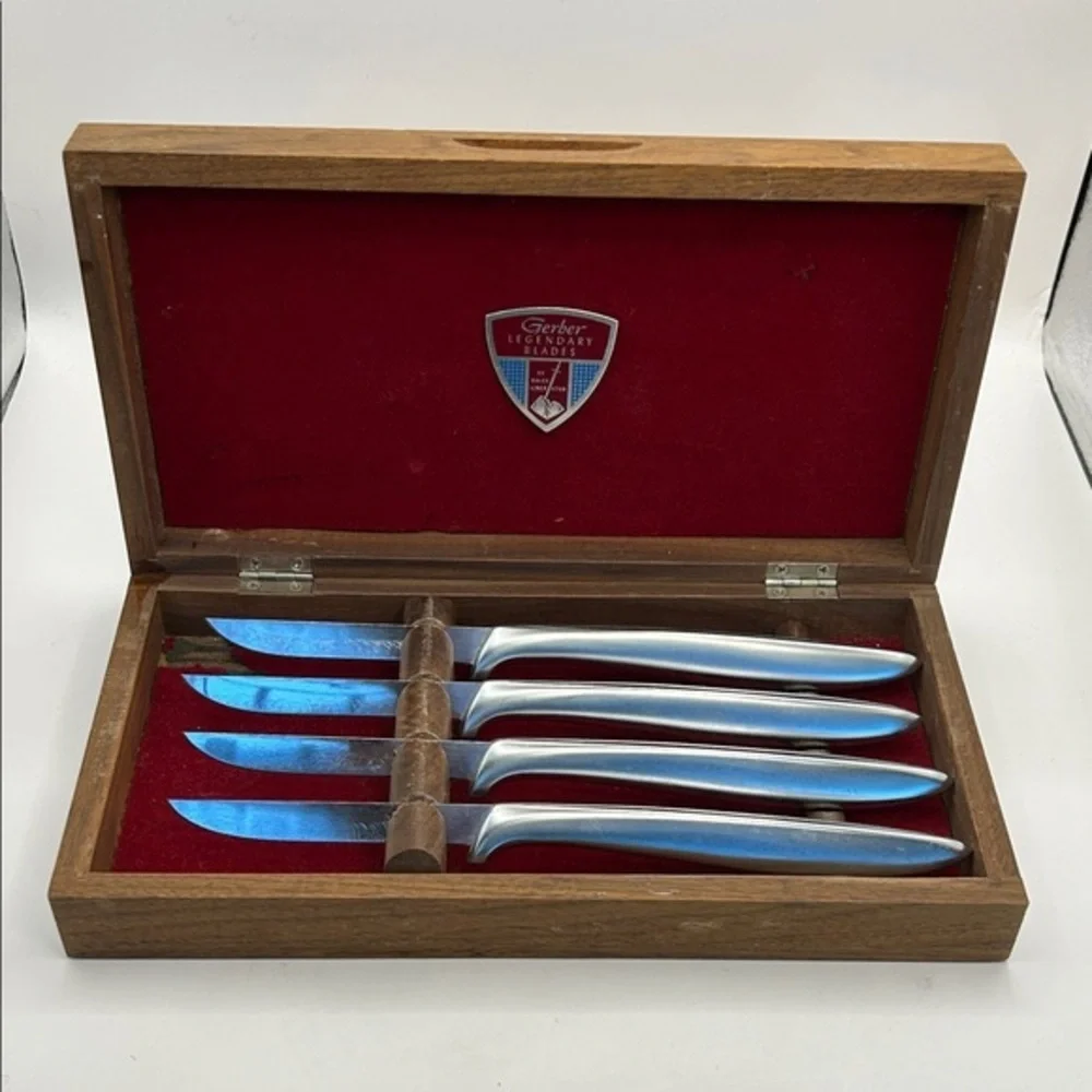 Gerber Silver Knife Set with Red Lining